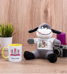 Kadınlar Günü Hediyesi Sarı Kupa Bardak ve Peluş Eşek