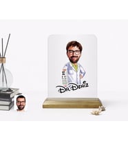 BK Gift Kişiye Özel Erkek Göz Doktoru Karikatürlü Ahşap Standlı Çerçeve (Beyaz)
