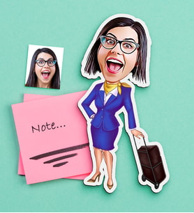 BK Gift Kişiye Özel Hostes Karikatürlü Ahşap Magnet-2 (Çok Renkli)