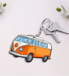 BK Gift Kişiye Özel İsimli Retro Minibüs Ahşap Anahtarlık-2 (Beyaz)