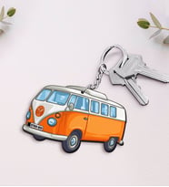 BK Gift Kişiye Özel İsimli Retro Minibüs Ahşap Anahtarlık-2 (Beyaz)