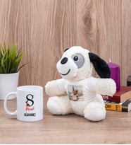 Kadınlar Gününe Özel Beyaz Kupa Bardak ve Peluş Köpek