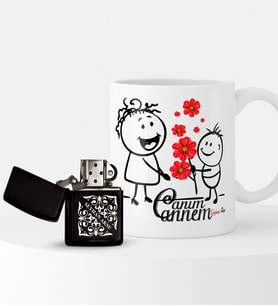 BK Gift Kişiye Özel Canım Annem Çakmak ve Kupa Seti - 17 (Model 1)