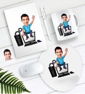 BK Gift Kişiye Özel Bay Bilgisayar Mühendisi Karikatürlü Defter Kalem Kupa Mouse Pad Seti (Model 1)