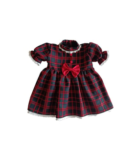KIZ BEBEK-ÇOCUK VİNTAGE KIRMIZI EKOSE FİSTOLU ELBİSE