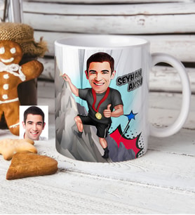 BK Gift Kişiye Özel Bay Dağ Sporcusu Karikatürlü Beyaz Kupa Bardak