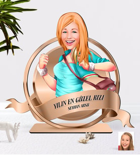 BK Gift Kişiye Özel Kadın Karikatürlü 3D Ahşap Biblo Plaket-52 (Beyaz)