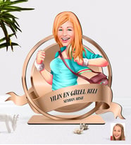 BK Gift Kişiye Özel Kadın Karikatürlü 3D Ahşap Biblo Plaket-52 (Beyaz)