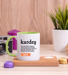 Kardeş Kelime Anlamı Ahşap Altlıklı Mumlu Yeşil Kupa Bardak