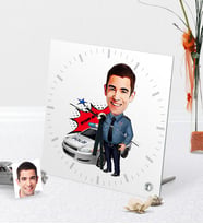 BK Gift Kişiye Özel Bay Trafik Polisi Karikatürlü Masaüstü Kare Cam Saat - 2 (Beyaz)