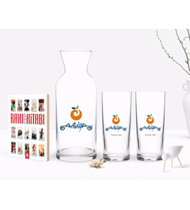 BK Gift Kişiye Özel Renkli Baskılı Antalya Tasarımlı Turistik İkili Rakı Bardağı Karaf ve Cep Kitabı Hediye Seti-1 (Model 1)