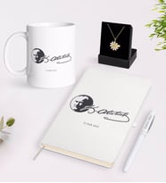 BK Gift Kişiye Özel Atatürk Temalı Beyaz Kupa Defter Kalem ve İsimli Papatya Kolye Hediye Seti-20 (Model 1)