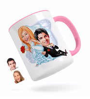 BK Gift Kişiye Özel Evleniyoruz Karikatürlü Pembe Kupa Bardak-2