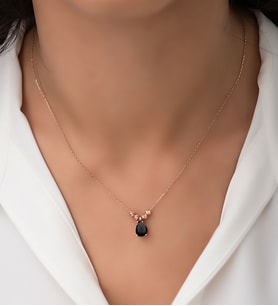 Papatya Silver Çift Dorica Toplu 925 Ayar Gümüş Siyah Zirkon Damla Kolye