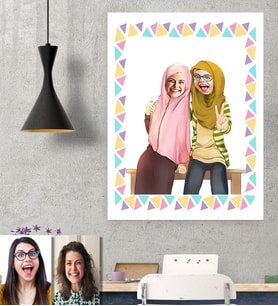 BK Gift Kişiye Özel Türbanlı Karikatürlü  Afiş Poster 50 X 70 Cm 38780