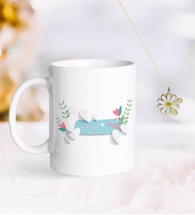 BK Gift Kişiye Özel Sevgililer Günü Kupa ve Çift İsimli Papatya Kolye-15 (Model 1)