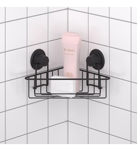 TEKNOTEL DELME VİDA MATKAP YOK! VAKUMLU TEK KATLI BANYO KÖŞE RAFI MAT SİYAH DM251