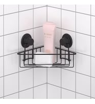 TEKNOTEL DELME VİDA MATKAP YOK! VAKUMLU TEK KATLI BANYO KÖŞE RAFI MAT SİYAH DM251