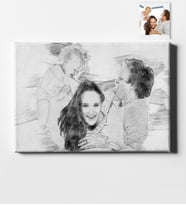 BK Gift Kişiye Özel Anne Baba Çocuk Karakalem Kanvas Tablo 50x70cm