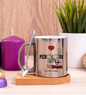Psikolojik Danışman Ahşap Altlıklı Silver Kupa Bardak