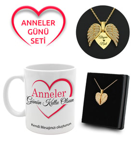 Anneler Gününe Özel Mesajlı Kupa & Kişiye Özel Melek Kanatlı Kolye Hediye Seti