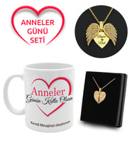 Anneler Gününe Özel Mesajlı Kupa & Kişiye Özel Melek Kanatlı Kolye Hediye Seti