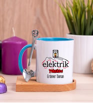 Elektrik Teknikeri Ahşap Altlıklı Mavi Kupa Bardak