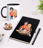 BK Gift Kişiye Özel Yılın En Mükemmel Çifti Karikatürlü Siyah Defter Kalem ve Kupa Seti-54 (Model 1)