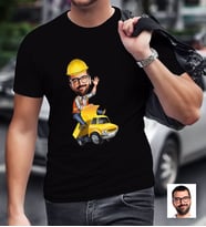 BK Gift Kişiye Özel Bay Yol Mühendisi Karikatürlü Siyah T-Shirt
