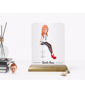 BK Gift Kişiye Özel Kadın Karikatürlü Ahşap Standlı Çerçeve-39 (Beyaz)