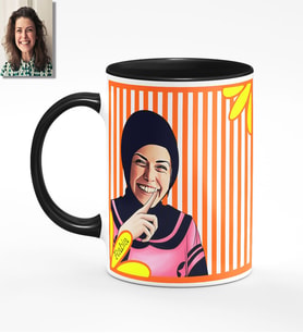 BK Gift Kişiye Özel Türbanlı Karikatürlü Siyah Kupa Bardak 41s715