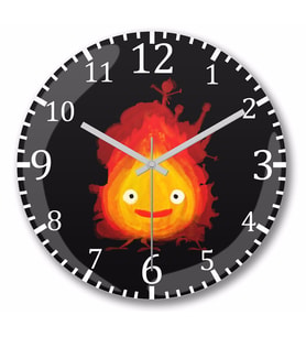 Howls Moving Castle Calcifer Duvar Saati Bombeli Gercek Cam