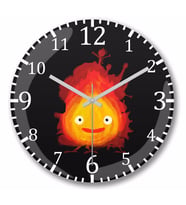 Howls Moving Castle Calcifer Duvar Saati Bombeli Gercek Cam