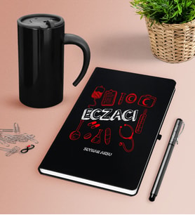 BK Gift Kişiye Özel Eczacı Siyah Defter Kalem Termos Mug Seti-2 (Model 1)