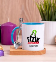 Fizik Mühendisi Ahşap Altlıklı Mavi Kupa Bardak