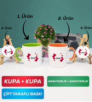 İkili Yeşil Turuncu İsme Özel Sevgililer Günü Hediyesi Kupa Bardak Anahtarlık