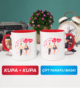 İkili Sevgiliye Sevgililer Günü Hediyesi 4 Kupa Bardak Kırmızı
