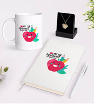 BK Gift Kişiye Özel En İyi Öğretmen Beyaz Kupa Defter Kalem ve İsimli Papatya Kolye Hediye Seti-11 (Model 1)