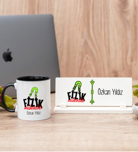 Fizik Mühendisi Siyah Kupa Bardak Ve Masa İsimliği Hediye Seti