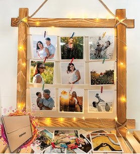 Kendin Tasarla Kişiye Özel 9 Fotoğraflı Led Işıklı Kare Natural Ahşap Fotoğraf Çerçevesi