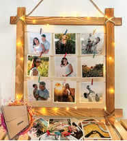 Kendin Tasarla Kişiye Özel 9 Fotoğraflı Led Işıklı Kare Natural Ahşap Fotoğraf Çerçevesi