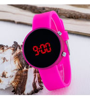 Pembe Yuvarlak Dijital Led Ekran Pembe Silikon Kordonlu Bayan Saat ST-303621