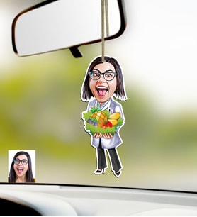 BK Gift Kişiye Özel Bayan Diyetisyen Karikatürlü Ahşap Araba Dikiz Ayna Süsü (Çok Renkli)