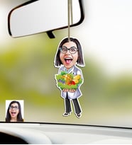 BK Gift Kişiye Özel Bayan Diyetisyen Karikatürlü Ahşap Araba Dikiz Ayna Süsü (Çok Renkli)