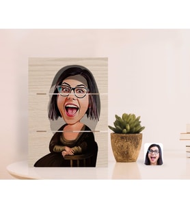 BK Gift Kişiye Özel Mona Lisa Karikatürlü Otantik Masaüstü Ahşap Palet Çerçeve-1 (Beyaz)