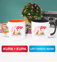 İkili Sevgiliye Sevgililer Günü Hediyesi 5 Kupa Bardak Turuncu Siyah