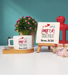 Mesajlı Drama Öğretmeni Ahşap Altlıklı Fincan ve Dekoratif Taş Baskı Hediye Seti