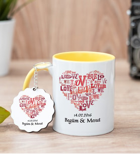 Love Tasarım Hediyelik Sarı Kupa Bardak Ve Anahtarlık Set