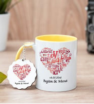 Love Tasarım Hediyelik Sarı Kupa Bardak Ve Anahtarlık Set