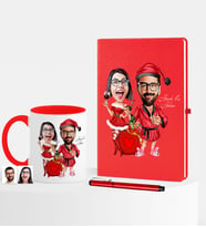 BK Gift Kişiye Özel Yılbaşı Sevgililer Karikatürlü Kırmızı Defter Kalem Kupa Seti - 5